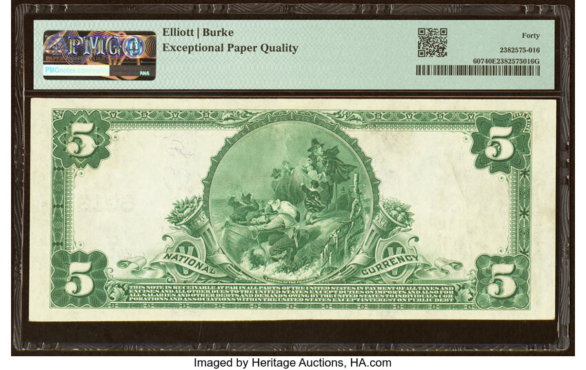 image for: Louisville, KY - $5 1902 Plain Back Fr. 607 The National Bank of Kentucky Ch. # 5312 PMG Extremely Fine 40 EPQ....