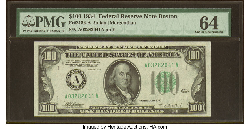 image for: Fr. 2152-A $100 1934 Federal Reserve Note. PMG Choice Uncirculated 64....