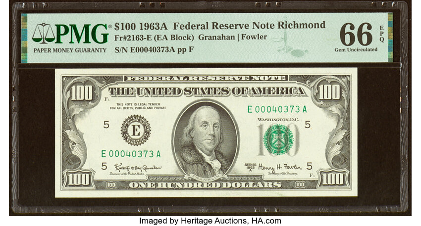 image for: Fr. 2163-E $100 1963A Federal Reserve Note. PMG Gem Uncirculated 66 EPQ....