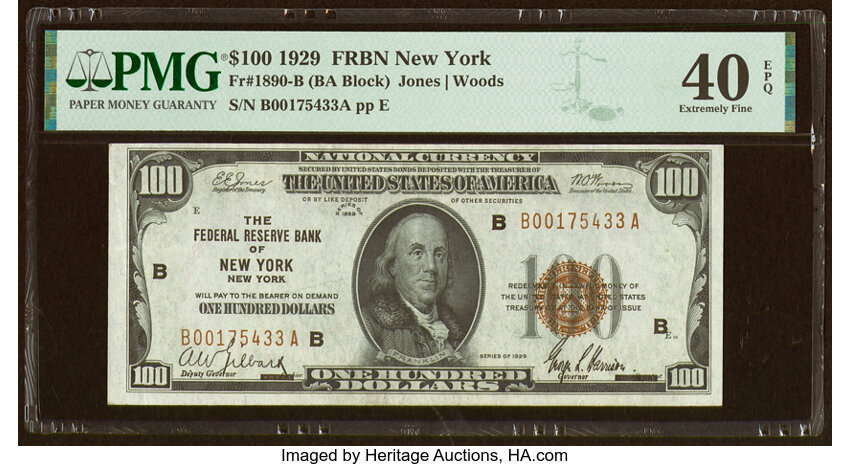 image for: Fr. 1890-B $100 1929 Federal Reserve Bank Note. PMG Extremely Fine 40 EPQ....
