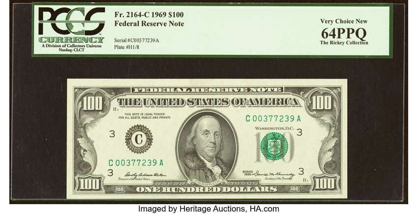 image for: Fr. 2164-C $100 1969 Federal Reserve Note. PCGS Very Choice New 64PPQ....