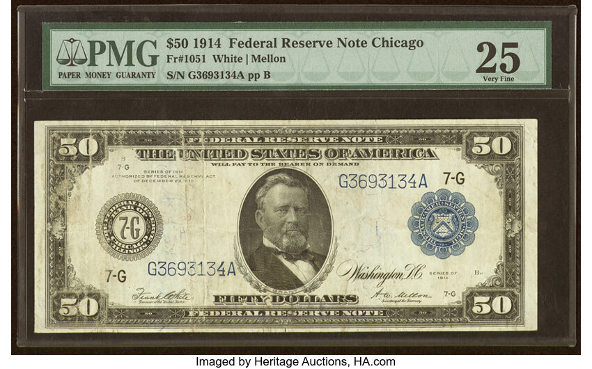 image for: Fr. 1051 $50 1914 Federal Reserve Note PMG Very Fine 25....