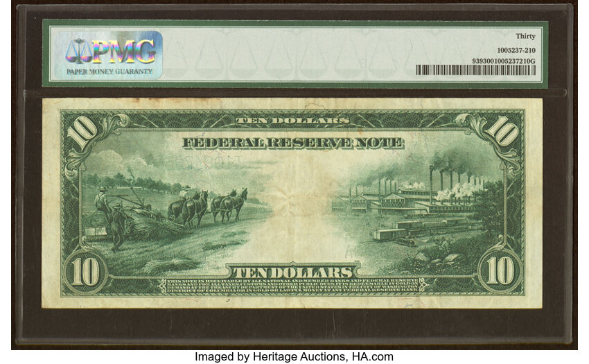 image for: Fr. 939 $10 1914 Federal Reserve Note PMG Very Fine 30....