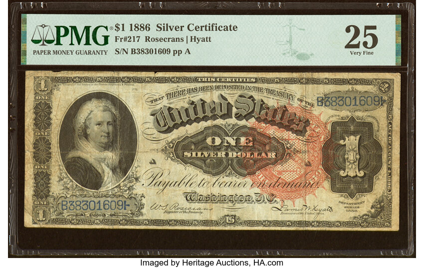 image for: Fr. 217 $1 1886 Silver Certificate PMG Very Fine 25....