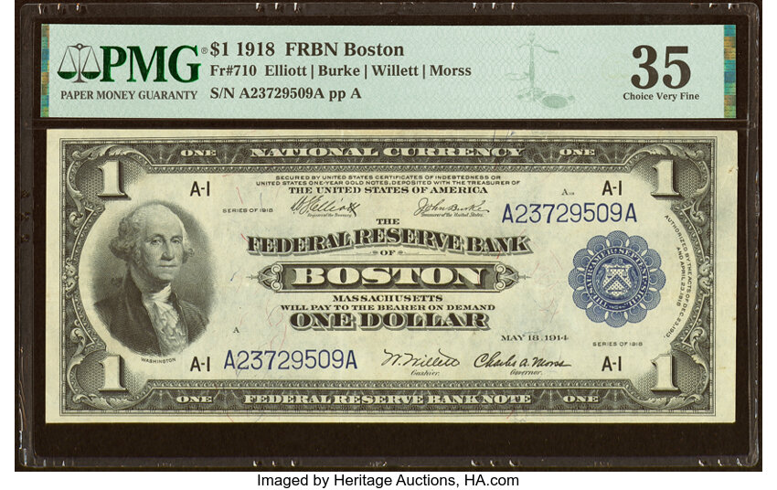 image for: Fr. 710 $1 1918 Federal Reserve Bank Note PMG Choice Very Fine 35....