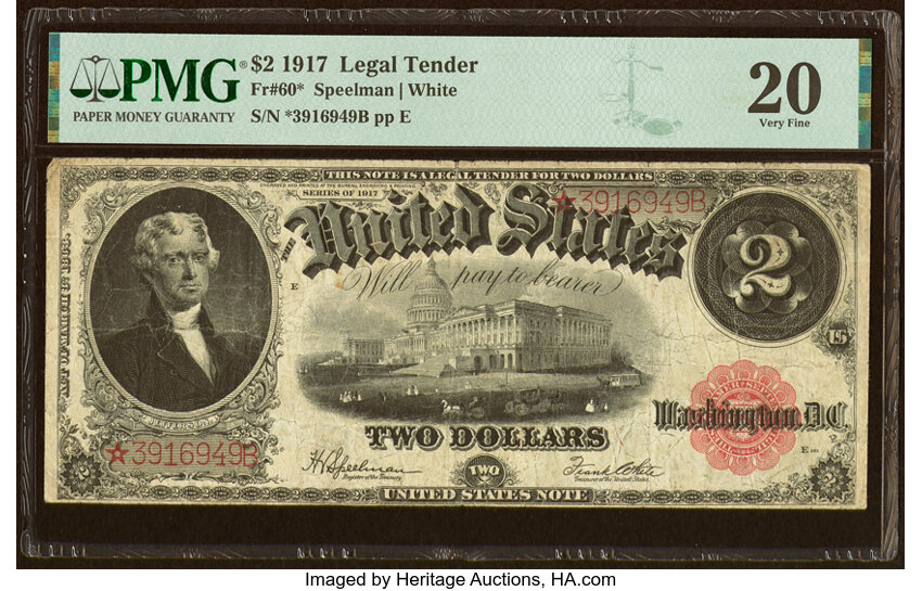 image for: Fr. 60* $2 1917 Legal Tender Star Note PMG Very Fine 20....