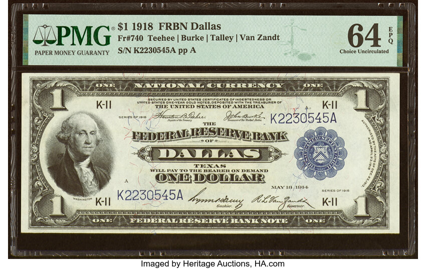 image for: Fr. 740 $1 1918 Federal Reserve Bank Note PMG Choice Uncirculated 64 EPQ....