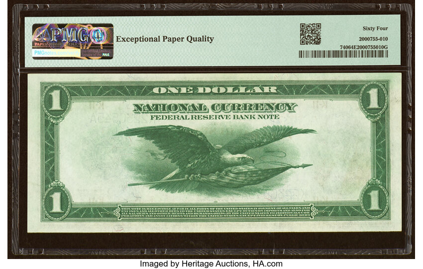 image for: Fr. 740 $1 1918 Federal Reserve Bank Note PMG Choice Uncirculated 64 EPQ....