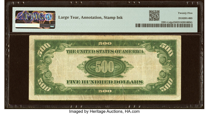 image for: Fr. 2201-L $500 1934 Federal Reserve Note. PMG Very Fine 25....