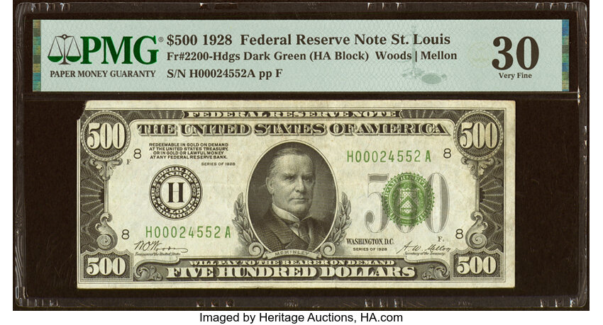 image for: Fr. 2200-H $500 1928 Federal Reserve Note. PMG Very Fine 30....