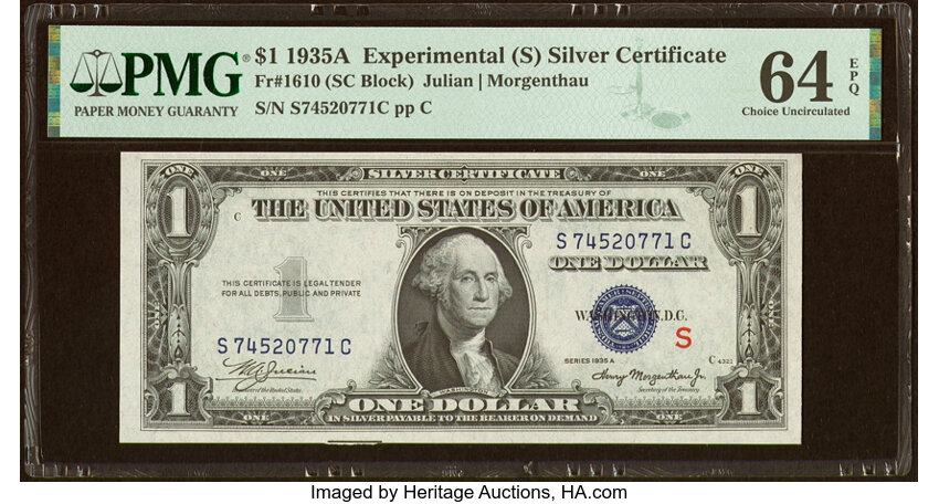 image for: Fr. 1610 $1 1935A S Silver Certificate. PMG Choice Uncirculated 64 EPQ....