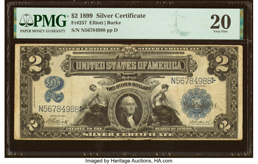 image for: Fr. 257 $2 1899 Silver Certificate PMG Very Fine 20....