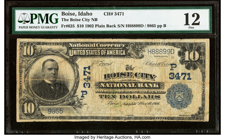 image for: Boise, ID - $10 1902 Plain Back Fr. 625 Boise City National Bank Ch. # (P)3471 PMG Fine 12....