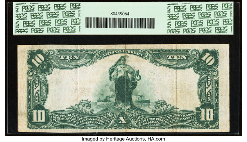 image for: Salina, KS - $10 1902 Plain Back Fr. 631 The National Bank of America Ch. # (W)4945 PCGS Very Fine 35....