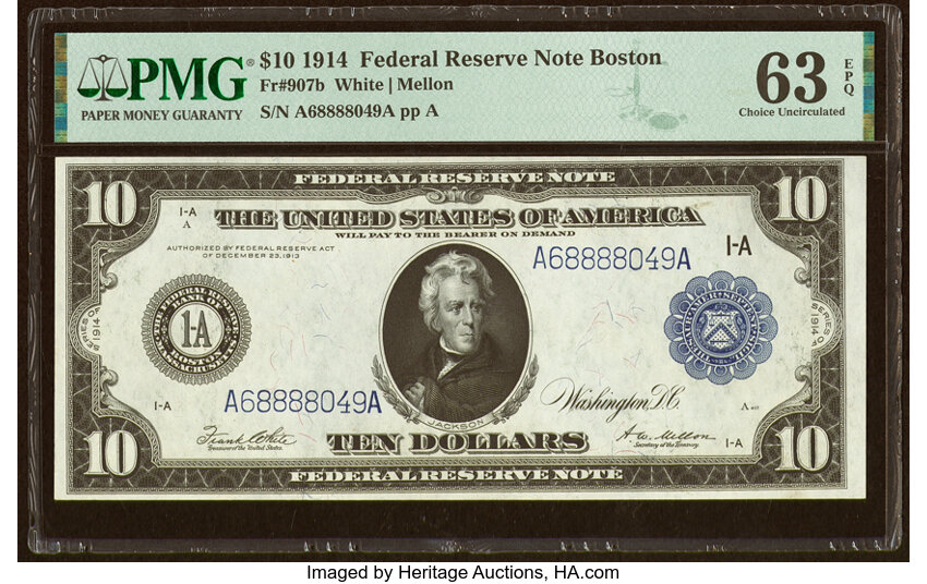 image for: Fr. 907b $10 1914 Federal Reserve Note PMG Choice Uncirculated 63 EPQ....