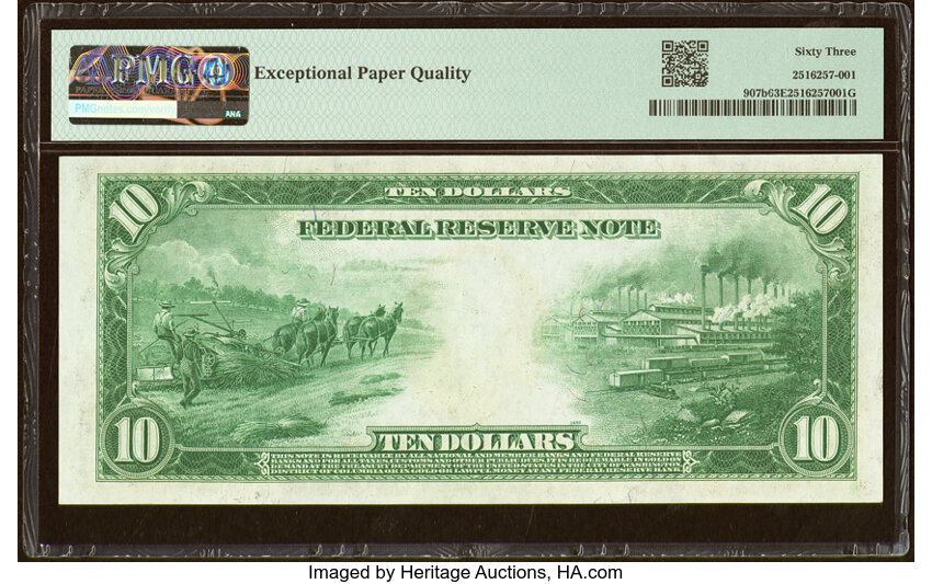 image for: Fr. 907b $10 1914 Federal Reserve Note PMG Choice Uncirculated 63 EPQ....