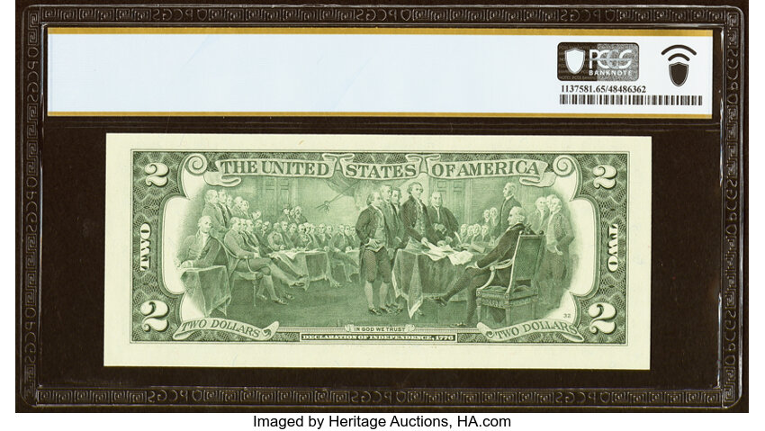image for: Binary-Radar-Rotator Serial Number 11011011 Fr. 1938-E $2 2003A Federal Reserve Note. PCGS Banknote Gem Unc 65 PPQ....