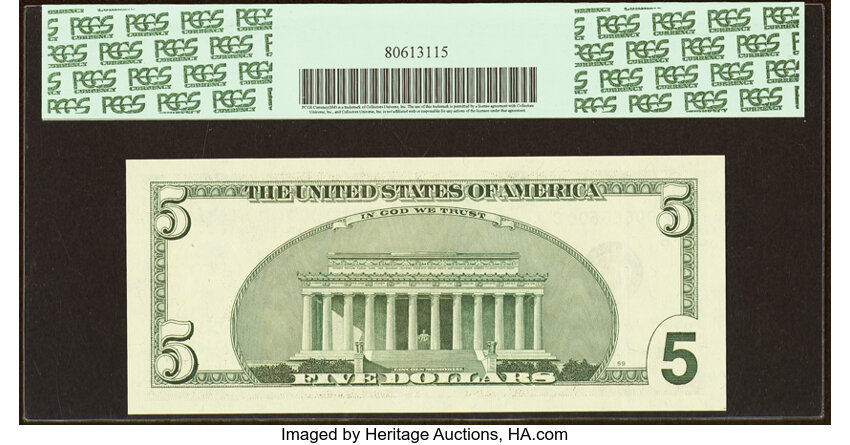 image for: Fancy Radar Serial Number 00666600 Fr. 1987-F $5 1999 Federal Reserve Note. PCGS Superb Gem New 67PPQ....