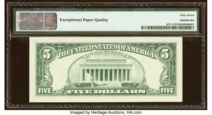 image for: Fr. 1971-J* $5 1969B Federal Reserve Star Note. PMG Superb Gem Unc 67 EPQ....