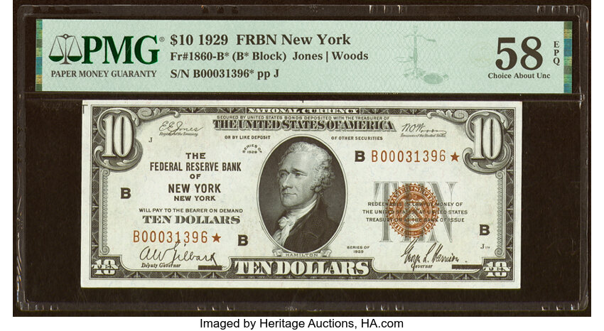 image for: Fr. 1860-B* $10 1929 Federal Reserve Bank Star Note. PMG Choice About Unc 58 EPQ....
