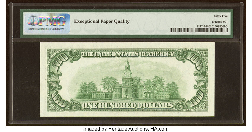 image for: Fr. 2157-L $100 1950 Mule Federal Reserve Note. PMG Gem Uncirculated 65 EPQ....
