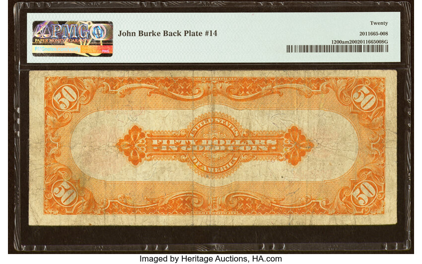 image for: Fr. 1200a $50 1922 Mule Gold Certificate PMG Very Fine 20....