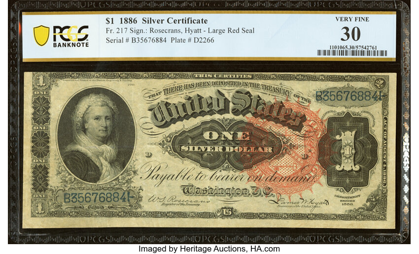 image for: Fr. 217 $1 1886 Silver Certificate PCGS Banknote Very Fine 30....