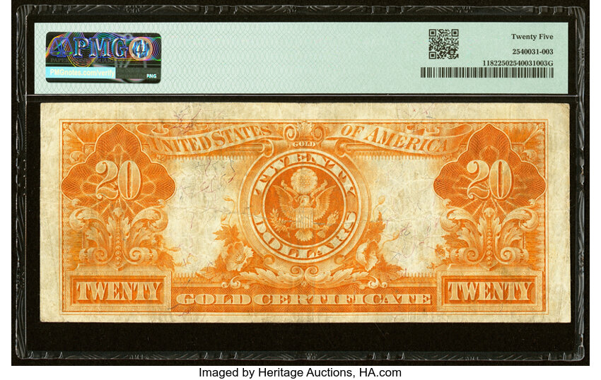 image for: Fr. 1182 $20 1906 Gold Certificate PMG Very Fine 25....