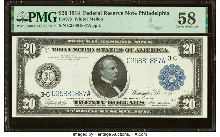 image for: Fr. 975 $20 1914 Federal Reserve Note PMG Choice About Unc 58....