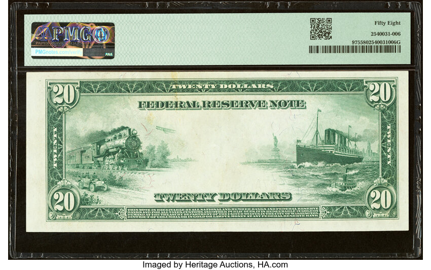 image for: Fr. 975 $20 1914 Federal Reserve Note PMG Choice About Unc 58....