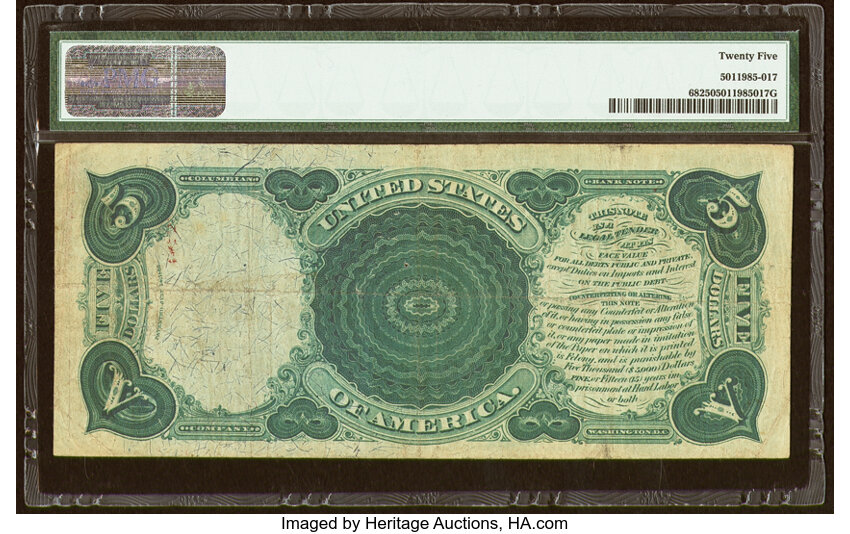 image for: Fr. 68 $5 1875 Legal Tender PMG Very Fine 25....