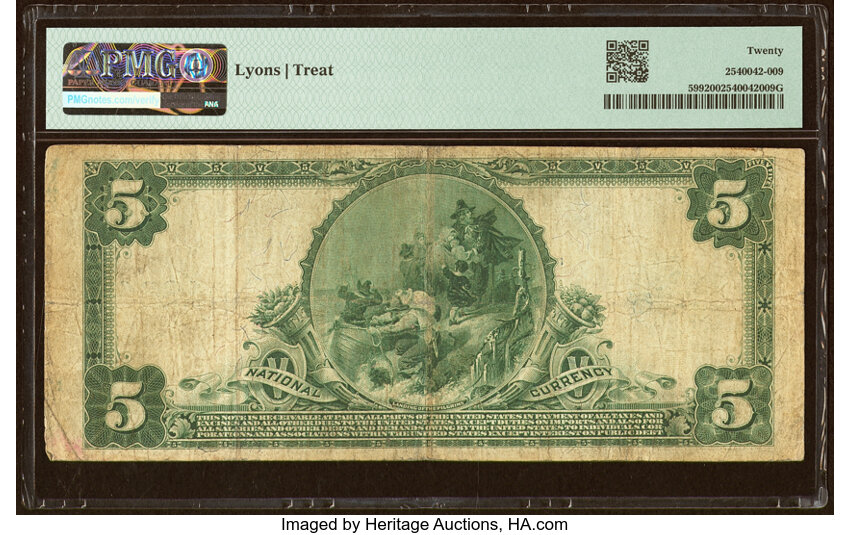 image for: New York, NY - $5 1902 Plain Back Fr. 599 The American Exchange National Bank Ch. # 1394 PMG Very Fine 20....