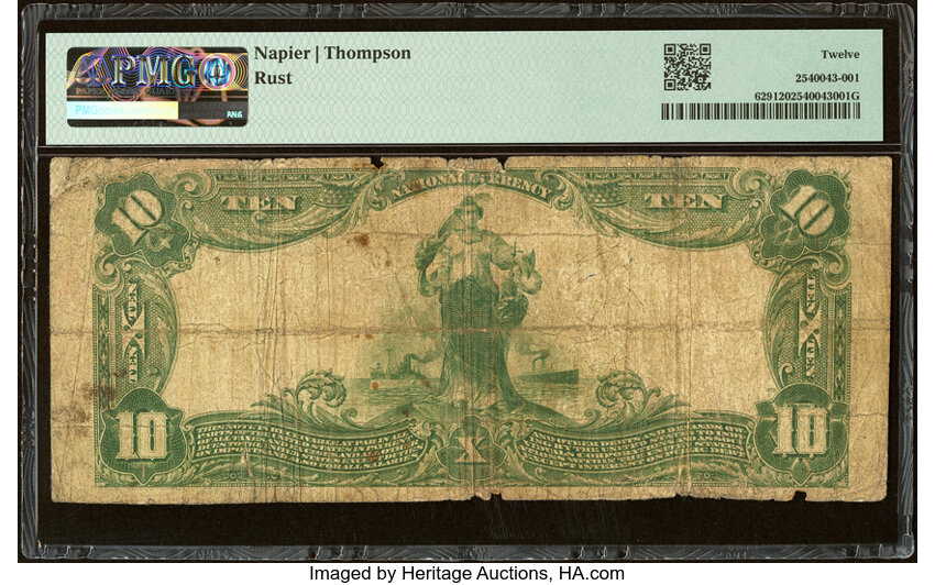 image for: Belle Vernon, PA - $10 1902 Plain Back Fr. 629 The First National Bank Ch. # 4850 PMG Fine 12....