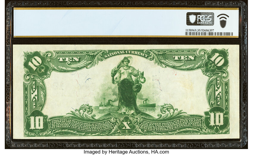 image for: Los Angeles, CA - $10 1902 Plain Back Fr. 635 The Pacific National Bank Ch. # 12454 PCGS Banknote Choice VF 35....
