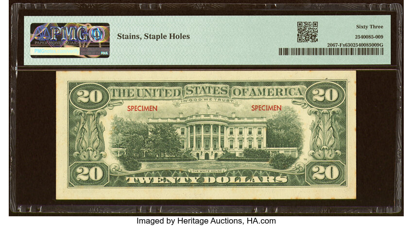 image for: Fr. 2067-F $20 1969 Specimen Federal Reserve Note. PMG Choice Uncirculated 63....
