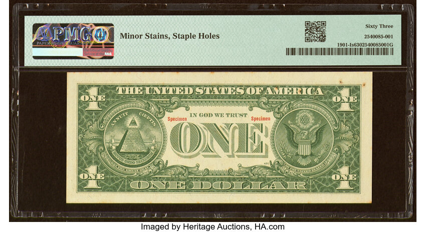 image for: Fr. 1901-I $1 1963A Specimen Federal Reserve Note. PMG Choice Uncirculated 63....