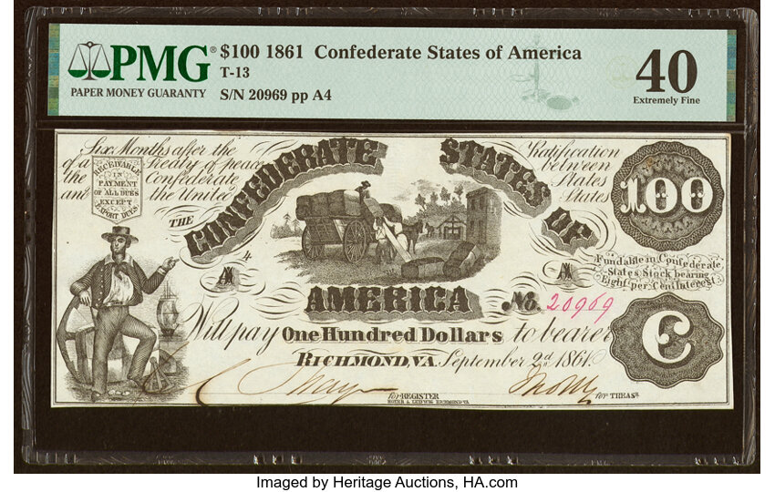 image for: T13 $100 1861 PF-5 Cr. 57 PMG Extremely Fine 40....