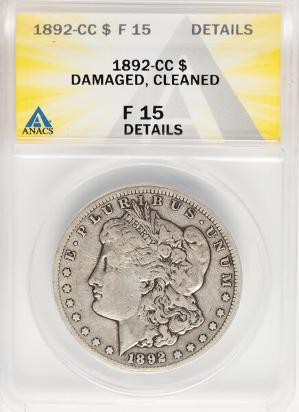 1892-CC $1 -- Damaged, Cleaned -- Fine 15 ANACS Details. Mintage 1,352,000....