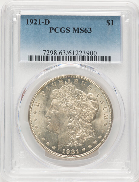 1921-D $1 MS63 PCGS. CDN: $140 Whsle. Bid for NGC/PCGS MS63. Mintage 20,345,000. ...