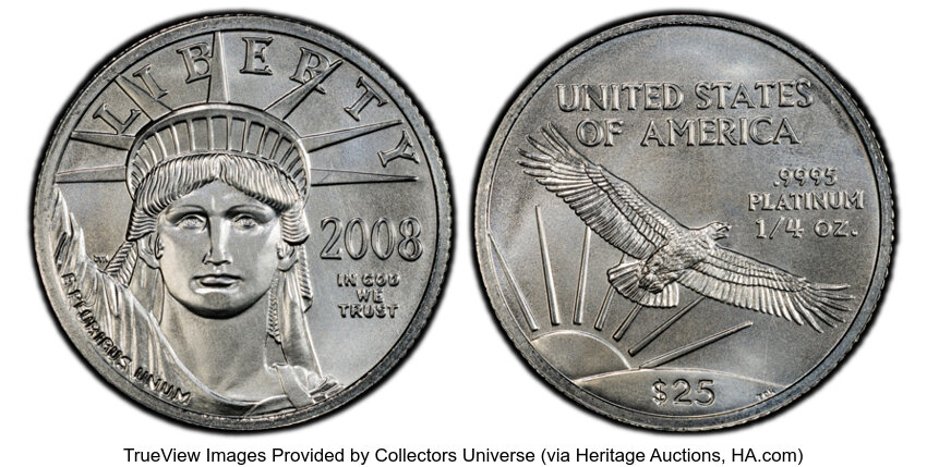 image for: 2008 $25 Quarter-Ounce Platinum Eagle MS70 PCGS.  CDN: $515.06 Whsle. Bid for NGC/PCGS MS70. ...