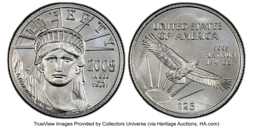 image for: 2008 $25 Quarter-Ounce Platinum Eagle MS70 PCGS.  CDN: $515.06 Whsle. Bid for NGC/PCGS MS70. ...