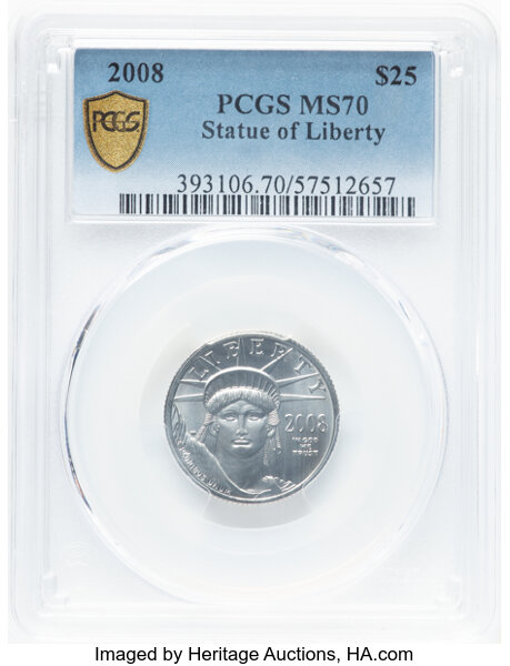 image for: 2008 $25 Quarter-Ounce Platinum Eagle MS70 PCGS.  CDN: $515.06 Whsle. Bid for NGC/PCGS MS70. ...