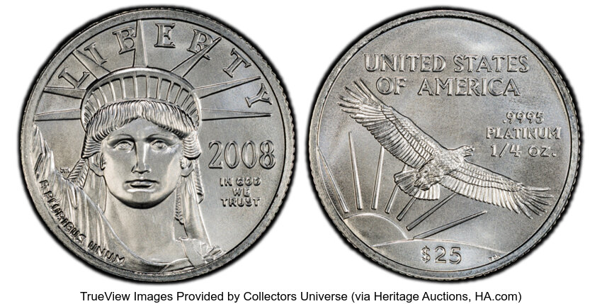 image for: 2008 $25 Quarter-Ounce Platinum Eagle MS69 PCGS.  CDN: $455.06 Whsle. Bid for NGC/PCGS MS69. ...