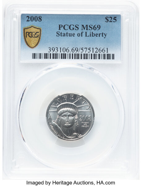 image for: 2008 $25 Quarter-Ounce Platinum Eagle MS69 PCGS.  CDN: $455.06 Whsle. Bid for NGC/PCGS MS69. ...