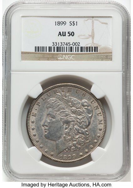 1899 $1 AU50 NGC. CDN: $125 Whsle. Bid for NGC/PCGS AU50. Mintage 330,846....
