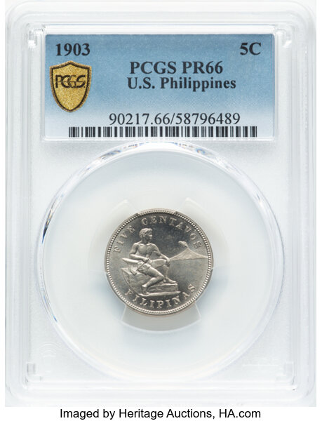 image for: 1903 5C Philippines 5 Centavos, PR66 PCGS. PCGS Population: 50 in 66 (3 in 66+), 20 finer (11/25). CDN: $500 Whsle. Bid for...