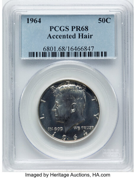 image for: 1964 50C Accented Hair, FS-401, PR68 PCGS.  CDN: $190 Whsle. Bid for NGC/PCGS PR68....