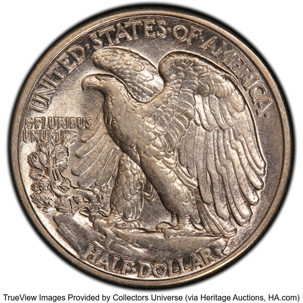 image for: 1942 50C Doubled Die Reverse, FS-801, AU53 PCGS. CAC. Formerly FS-009. PCGS Population: 1 in 53, 120 finer (10/25). CDN: $5...