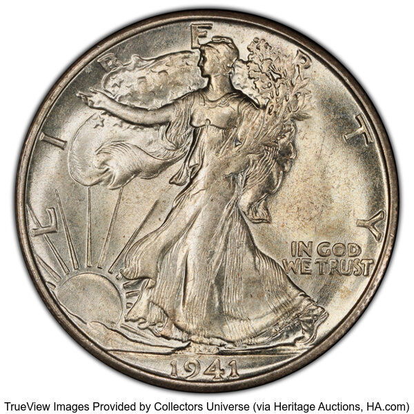 image for: 1941-S 50C Missing Wing Feathers, FS-901, MS64 PCGS. CAC. PCGS Population: 7 in 64 (1 in 64+), 25 finer. CAC: 1 in 64, 1 fi...