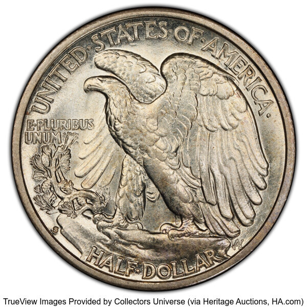 image for: 1941-S 50C Missing Wing Feathers, FS-901, MS64 PCGS. CAC. PCGS Population: 7 in 64 (1 in 64+), 25 finer. CAC: 1 in 64, 1 fi...